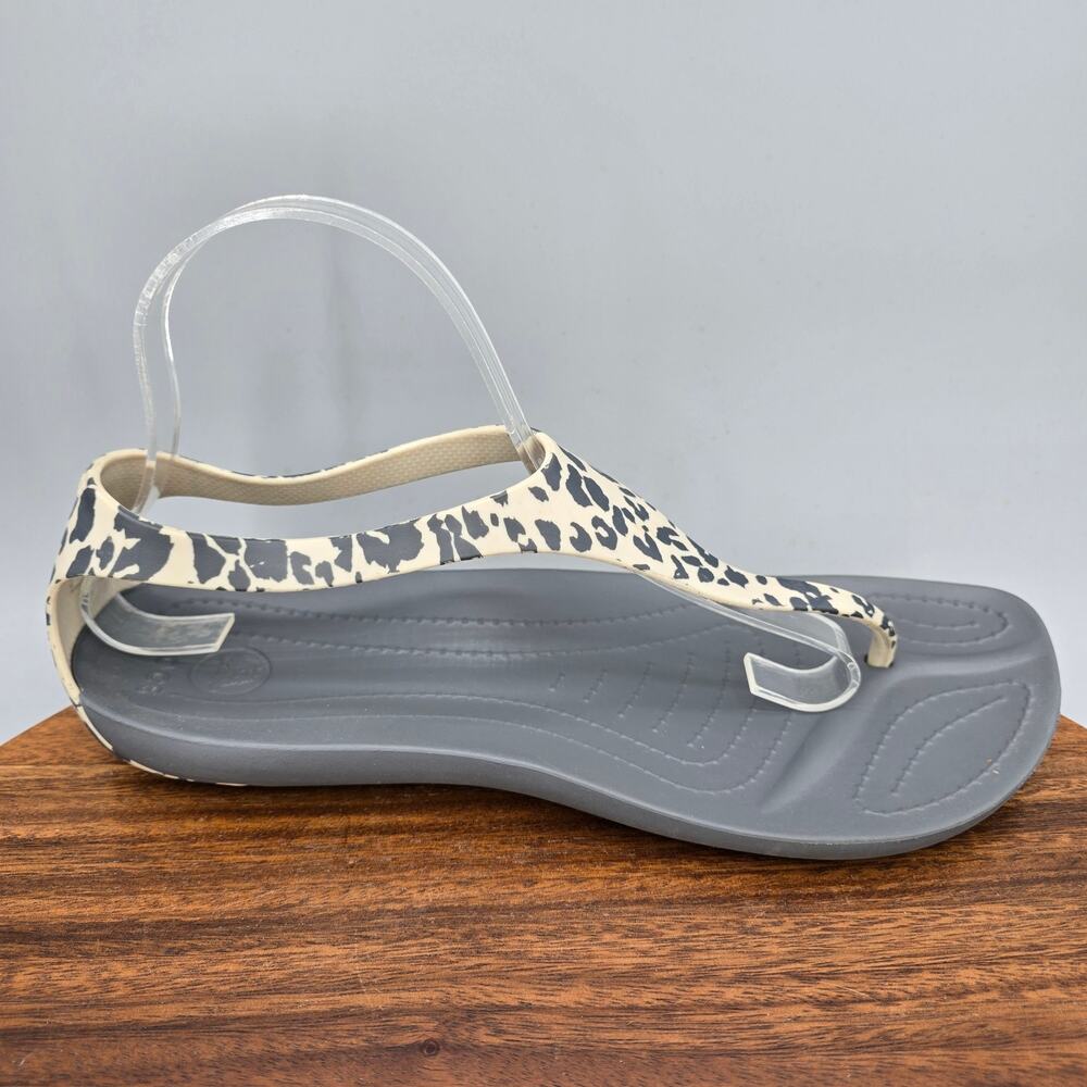 Crocs Sexi Flip Sandals Womens 11 Animal Print T Strap Comfort Thong Ankle Strap